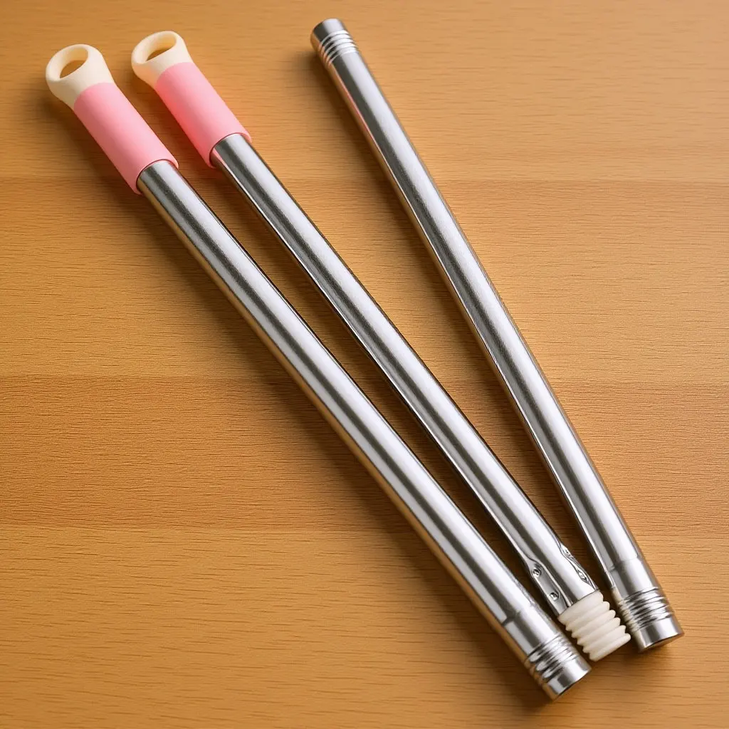 

1Set Adjustable Three Section Mop Stick Stainless Steel Replacement Pole Compatible Broom Rod for Household Use