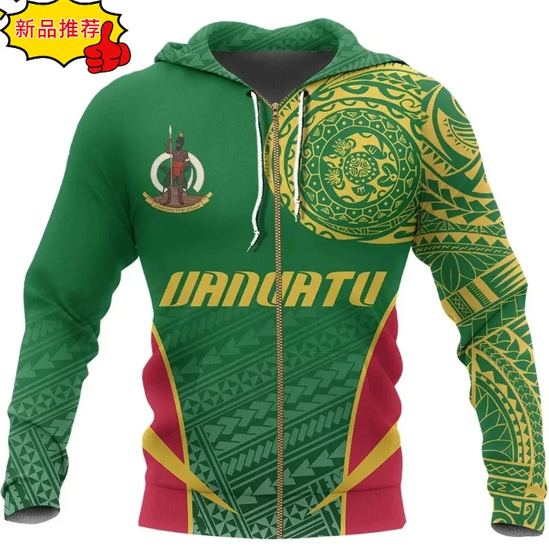 3D Vanuatu Flag Map Printing Zip Up Hoodies The RepublicOf Vanuatu Coat Of Arms Graphic Zipper Hoodies Mens Clothing Pullover