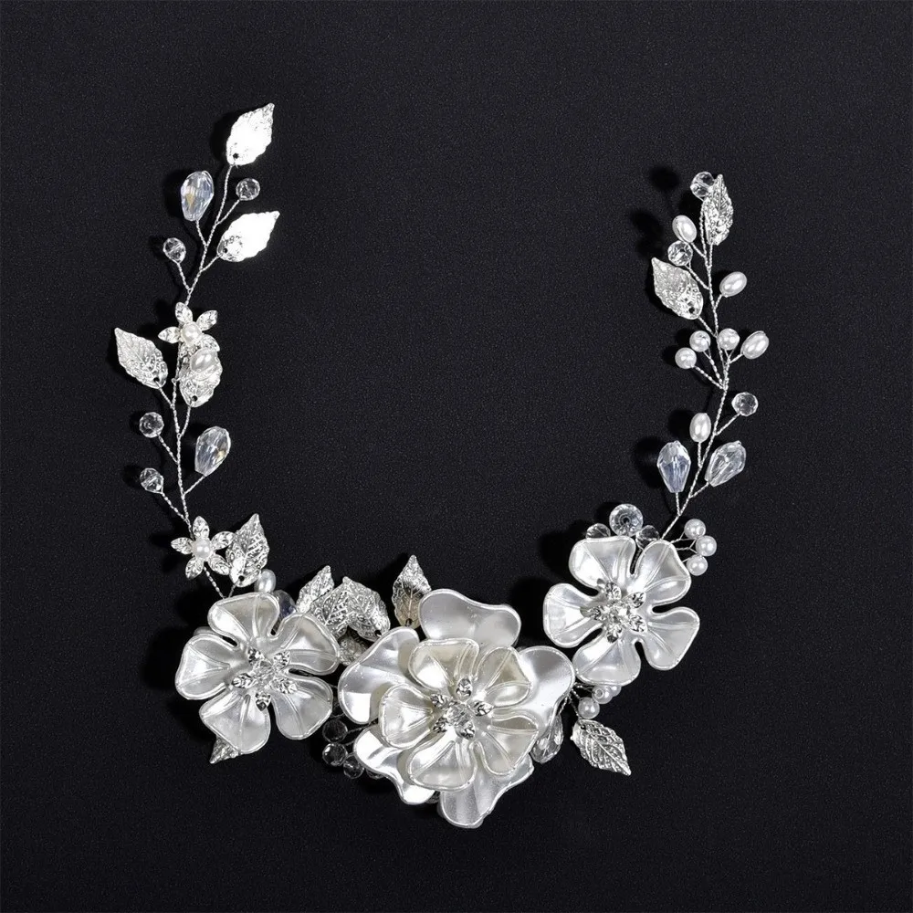 Boho Beaded Crystal Wedding Headband Leaves Pearl Bridal Hair Band Sparkling Exquisite Wedding Hair Accessory Bridesmaid