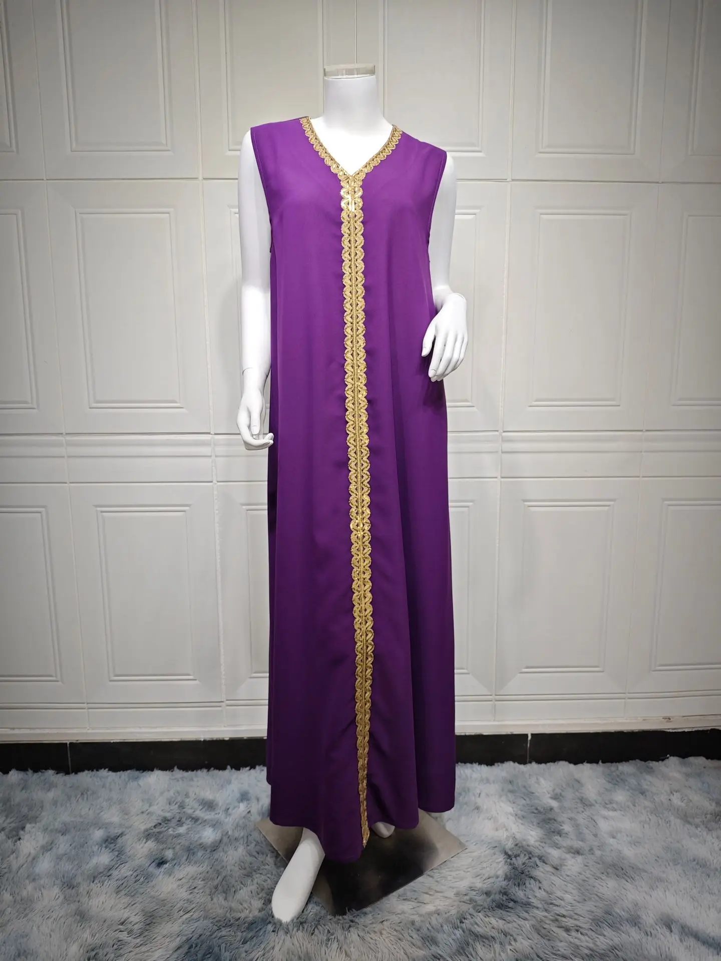 Uni Abaya Abito musulmano da donna Ricamo dorato Abiti da Ramadan Abiti da donna Abaya Abito caftano islamico Set da 2 pezzi