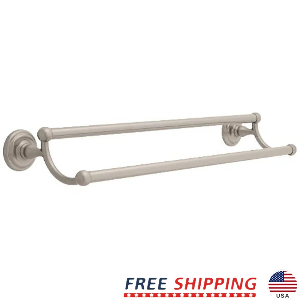 

Jamestown 24-дюймовый двойной вешалка для полотенец из атласного никеля, настенный аксессуар для ванны, цинковая конструкция, легко устанавливающее оборудование