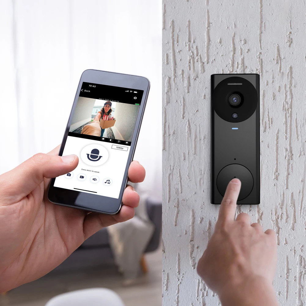 2.4G 와이파이 무선 비디오 초인종, 양방향 오디오 스마트 비디오 초인종, 클라우드 스토리지, C타입 충전, 가정 사무실 창고용