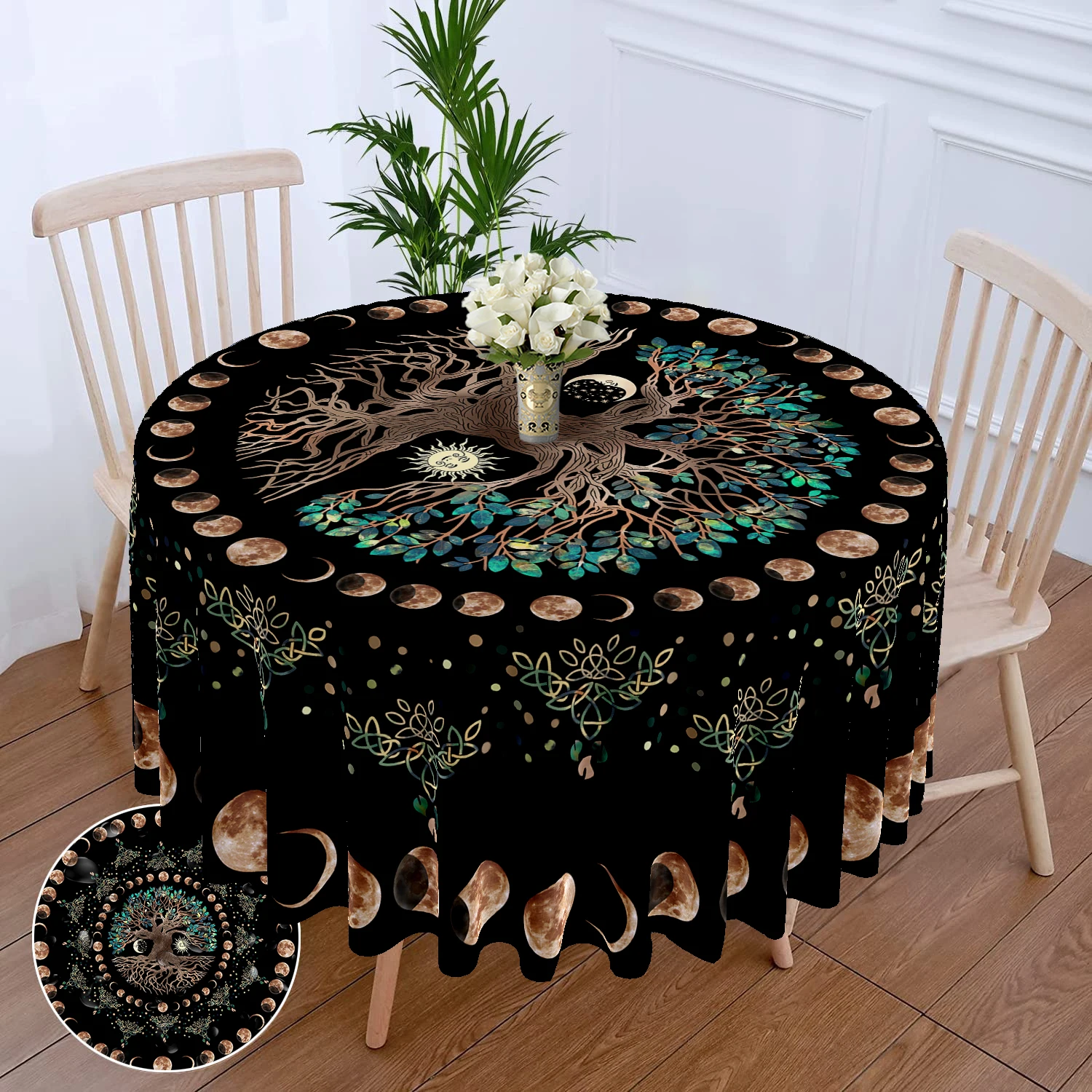 1 Piece of Life Tree Round Table Cloth Waterproof Terrace Table Sun Moon Star Curtain Multi Use  inch Blue Purple