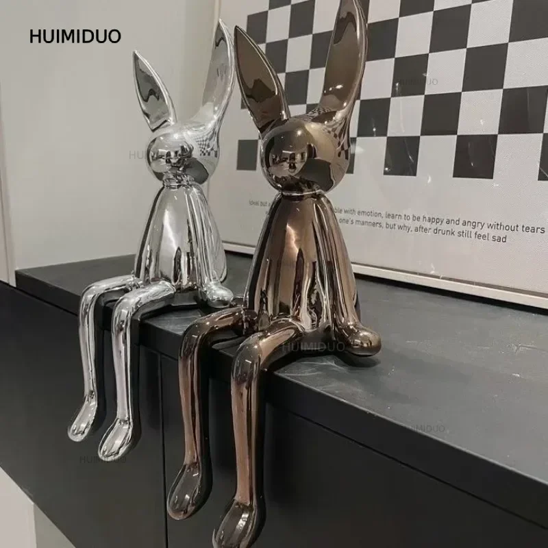 Nordic Creative Sitting Posture Long-Eared Rabbit Ornament Modern High-End TV Cabinet Gift Wine Cabinet Home Decoration FYFM