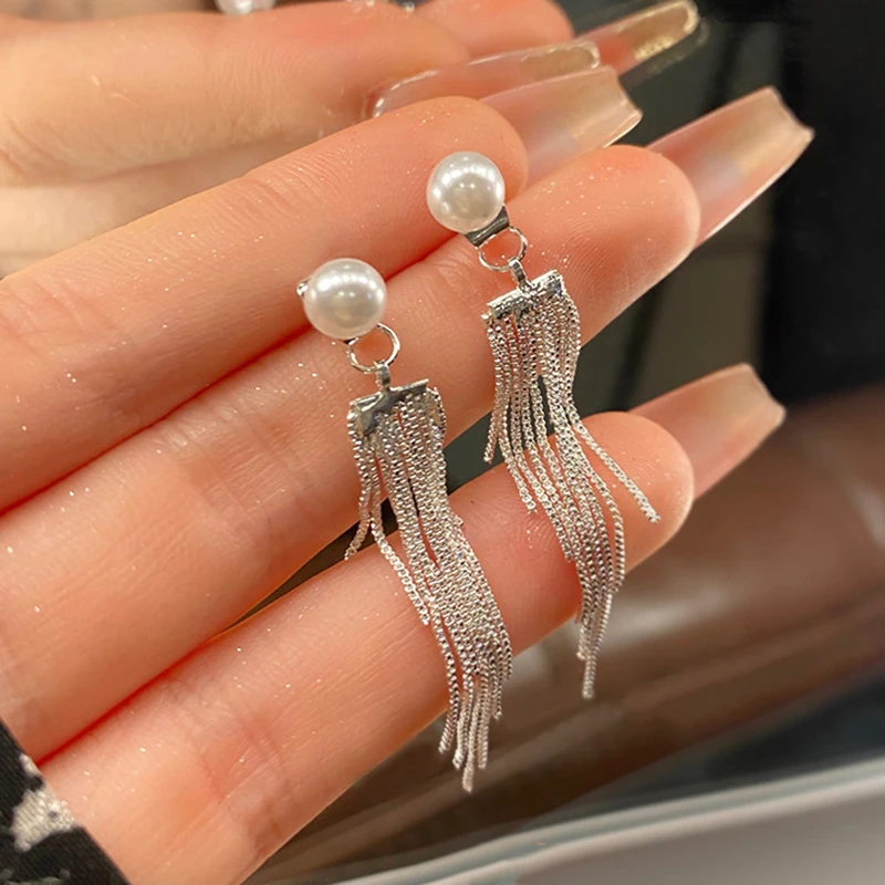 New Korean Luxury Long Tassel Drop Earrings for Women Exquisite Pearl Two Wear Way Earrings Female Jewelry Wholesale Gifts