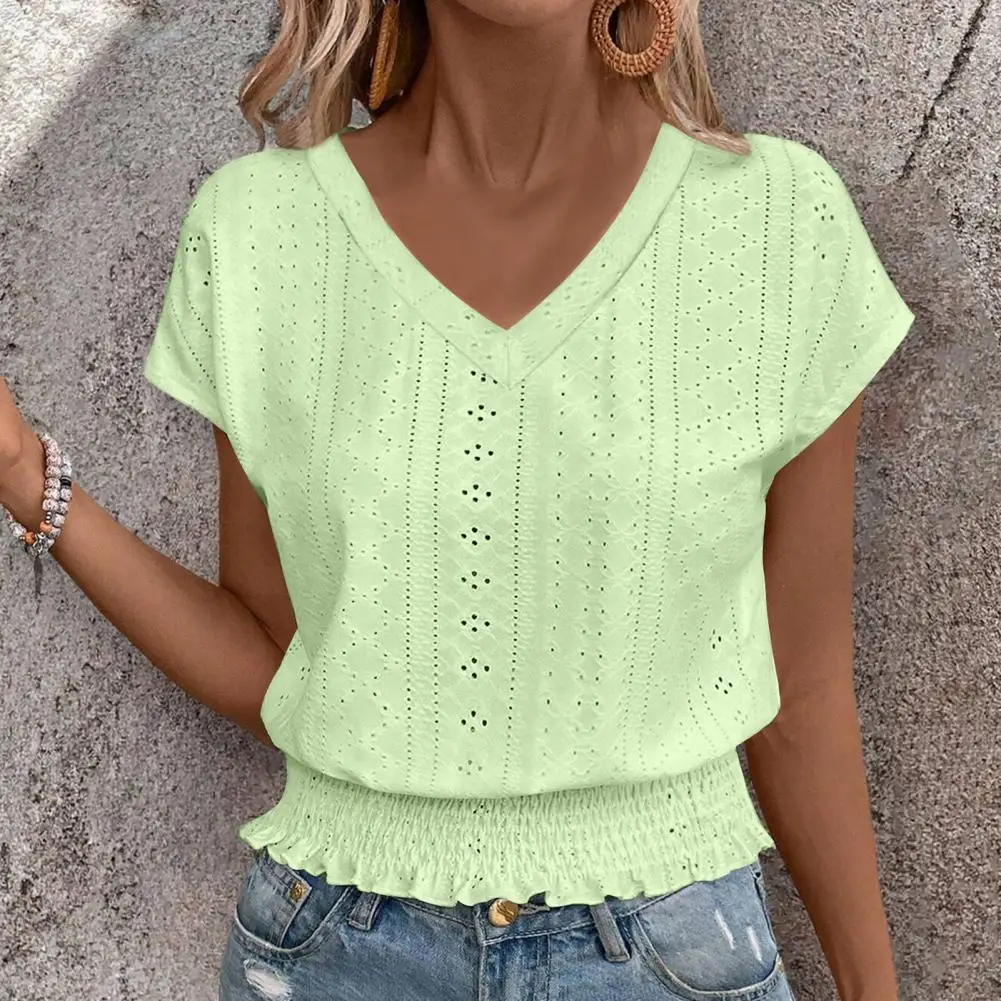 

Casual V Neck Shirt For Women Fashion Office Solid Short Sleeve Pullover Top Shirts Female Summer Womens Clothing New