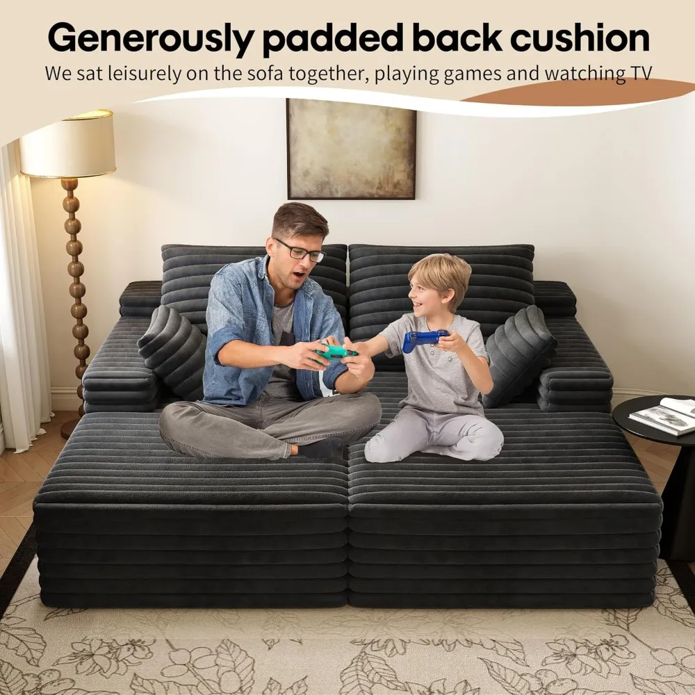 كرسي صالة، أريكة سحابة قطيفة، أريكة سحابة منجدة بدون عظم، مقعد عميق، لا يتطلب تجميع، نائم سروال قصير حديث #4