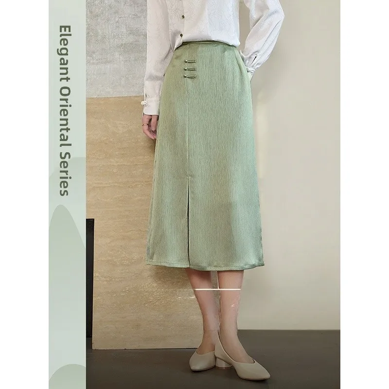 

Китайская плиссированная юбка с высокой талией, женская повседневная юбка средней длины с асимметричным подолом из полиэфирного волокна