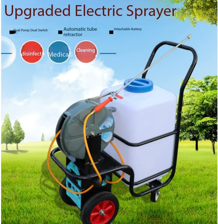 60L Agricultural Rechargeable Hand Cart Trolley Electric Sprayer with Wheels