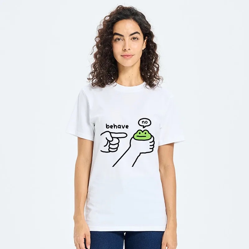 2026 New Funny Frog Cotton T-shirt Fun Dialogue Printing Oversize Versatile Men's and Women's Fashion Casual Half Sleeve Top