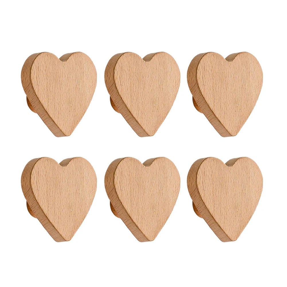 6 Pack Furniture Handles Cabinet Heart Shaped Wooden Handles Drawer Handles