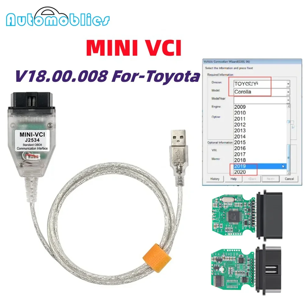 MINI VCI For TOYOTA TIS Techstream V17.20.013/V18.00.008 mini vci FTDI For J2534 OBD OBD2 Car Diagnostic OBD2 Auto Scanner Tool