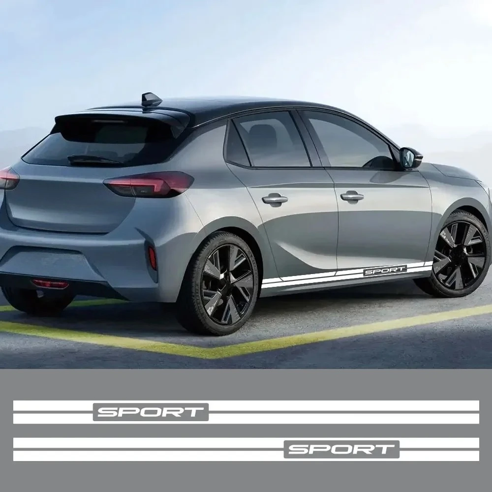 2PCS Car Side Skirt Stickers Vinyl Racing Sport Styling Decor Decal For Opel Corsa C E F D Auto Personalized Decor Accessories
