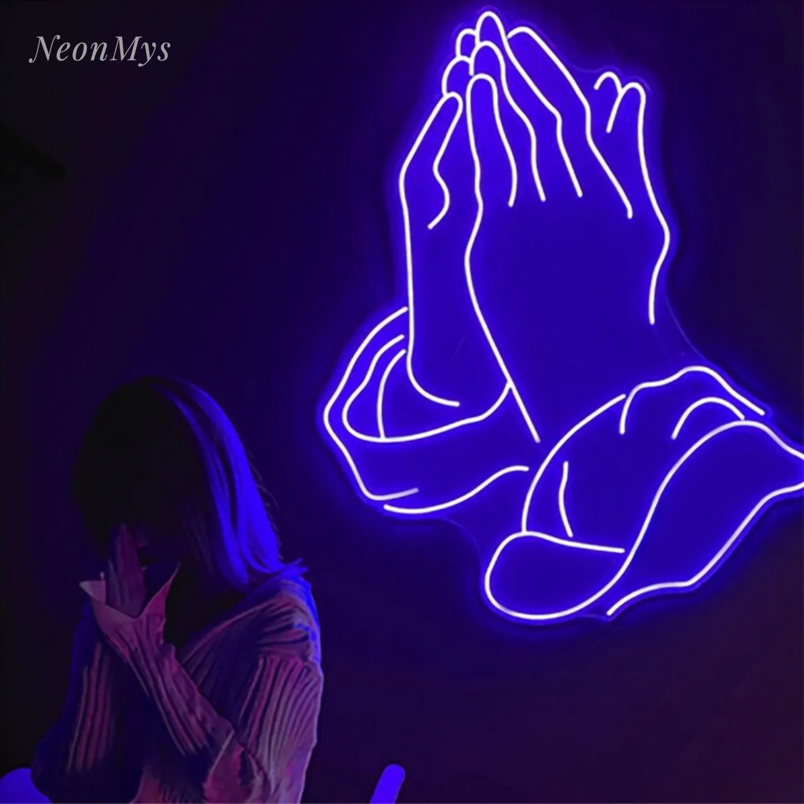 Mani in preghiera luci al Neon da appendere alla parete luce notturna in acrilico trasparente con Flex LED Neon Home Room Decor Support personalizzato 12 colori