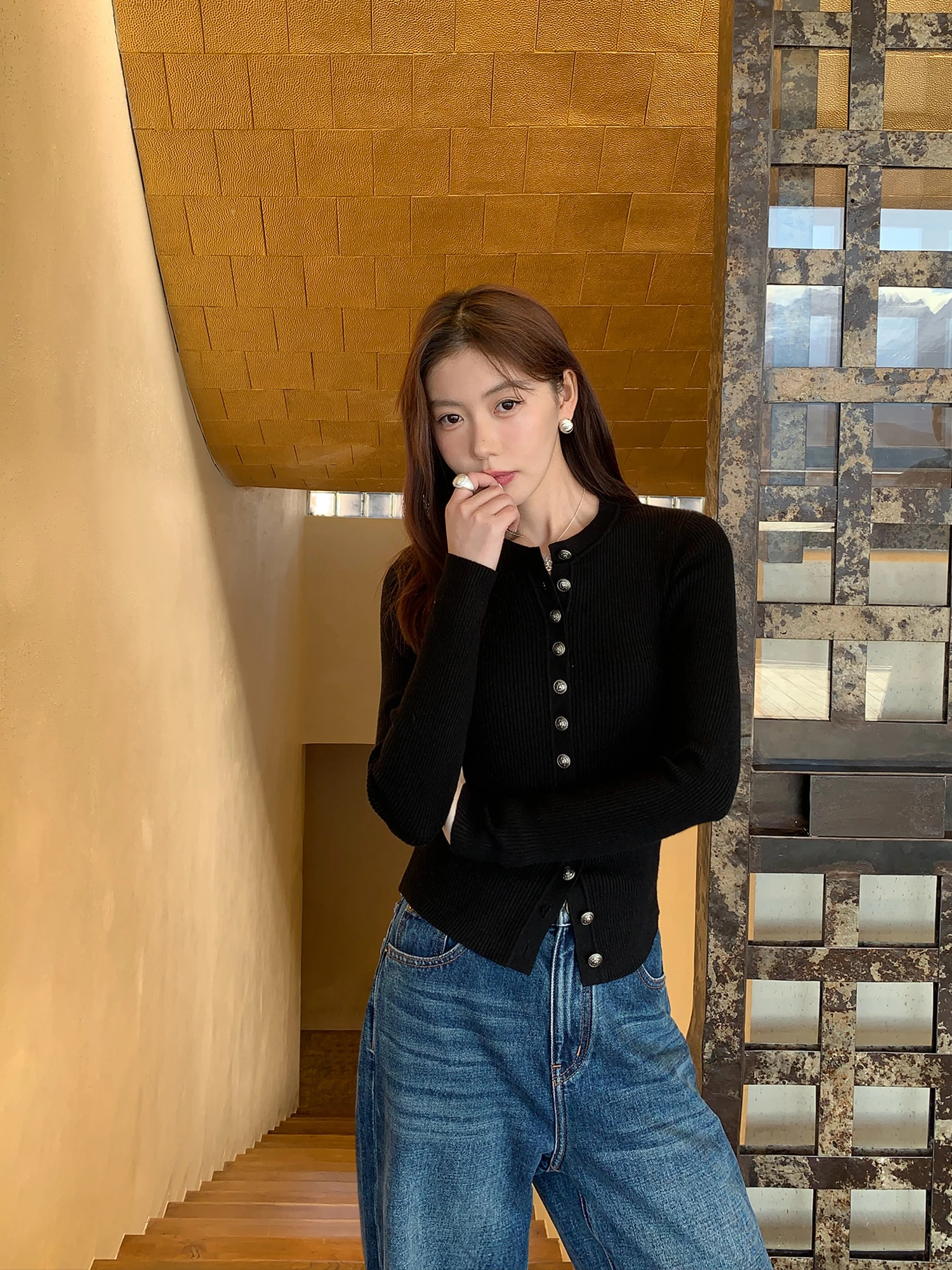 

Pusumede Bla Long Sve Knitted Open Cardigan Women's Slim Fit Base irt Ele Top Commute Sle Polyester Blend