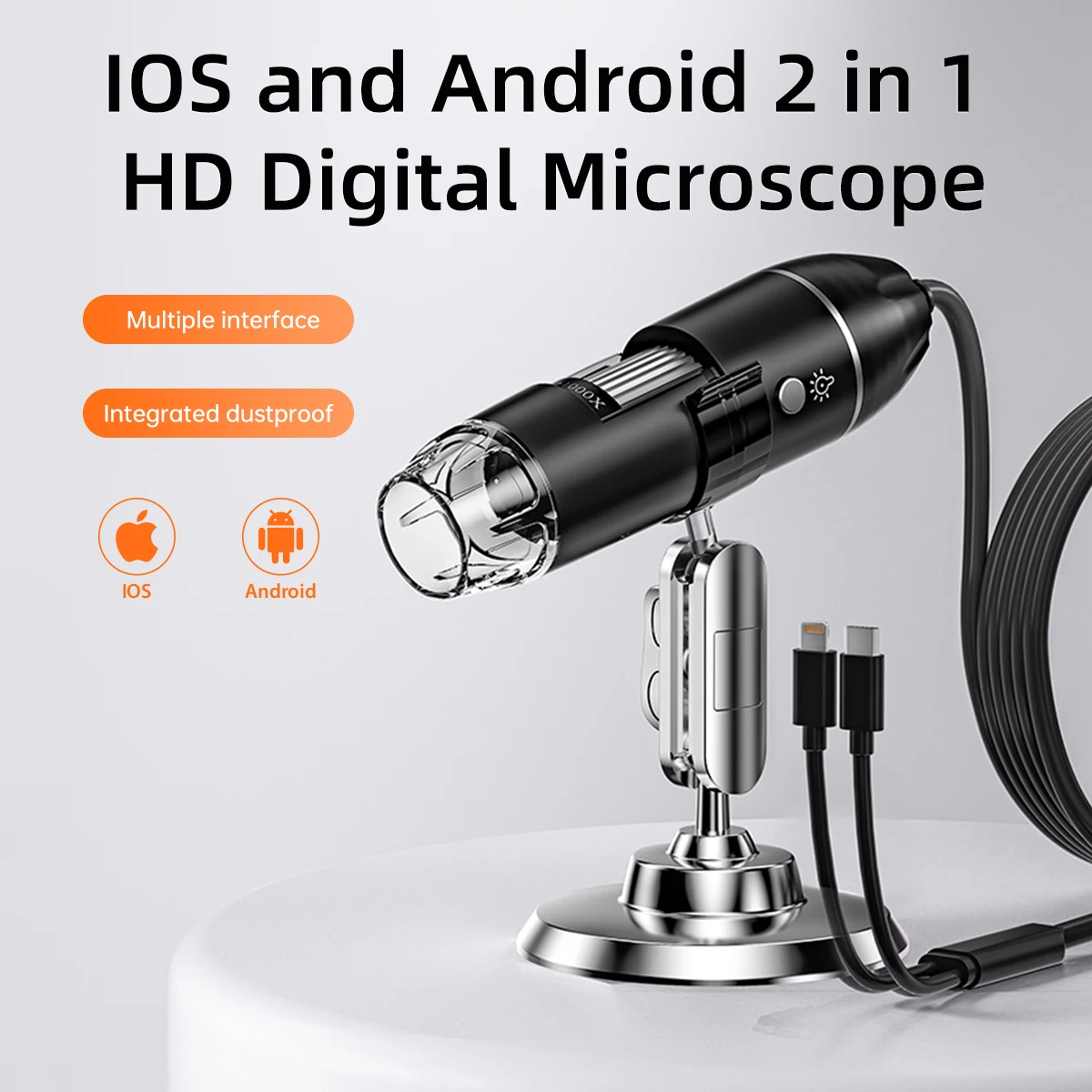 2in1 For Android ISO 50-1600X USB Digital Microscope CMOS Borescope Inspection Handheld Endoscope For PCB Check Otoscope Camera