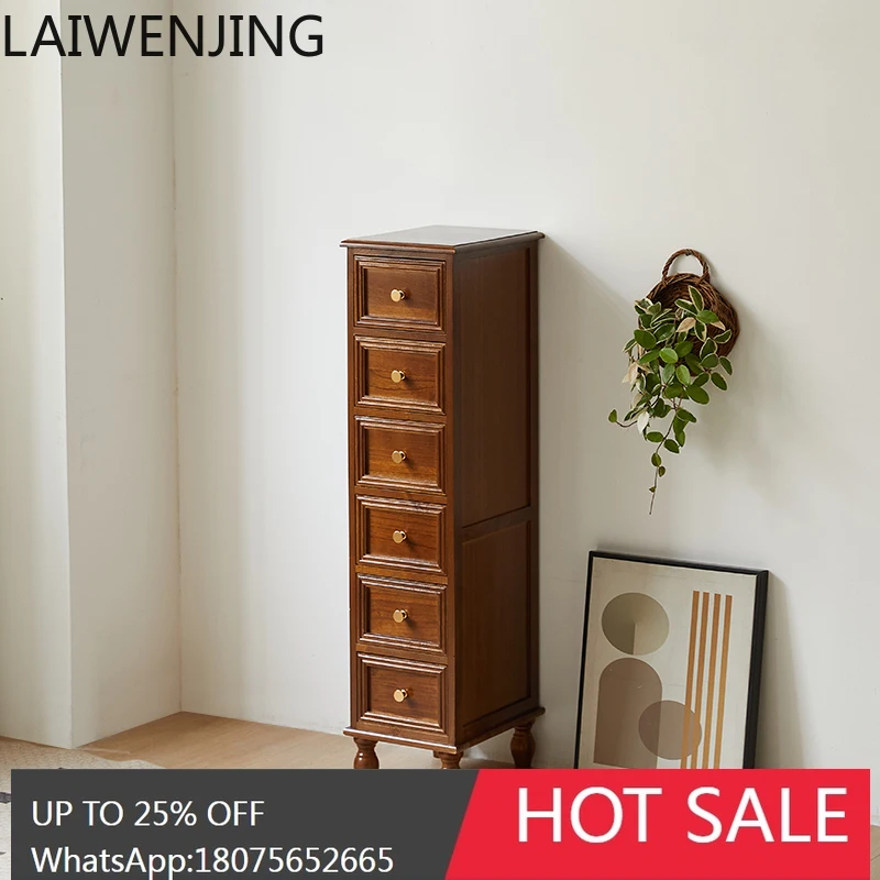 MJY thickened solid wood retro five-bucket crack simple bedside drawer storage cabinet