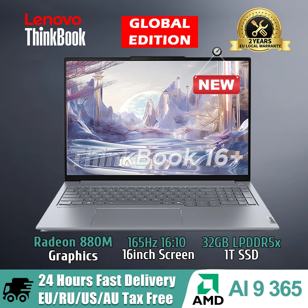 Lenovo-Ordinateur portable ThinkPle16 + 2024, PC, ordinateur portable, AMD Radeon, 365 M, 16 pouces, 880 K, écran LED 3.2Hz, Ryzen AI 9, 165 RAM, 32 Go, 1 To SSD