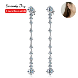 Serenity 6 Carat a Pair D Color Full Moissanite Long Tassel Stud Earring For Women S925 Sterling Silver Plate Pt950 Fine Jewelry