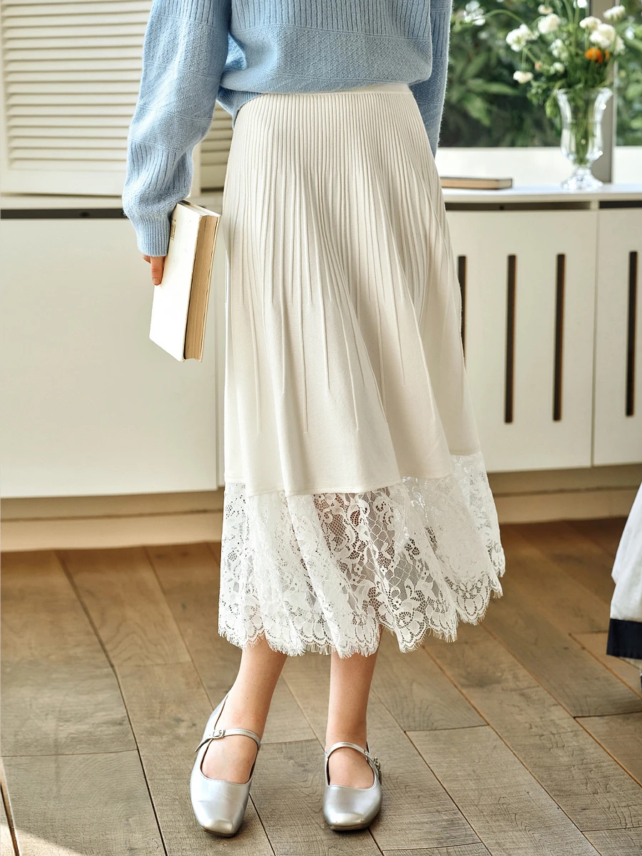 

OLrain 2025 New Women's Spring Skirts Office Lady Loose Elegant Splicing Solid White Lace Splicing Knitted Blouses E57CB86626