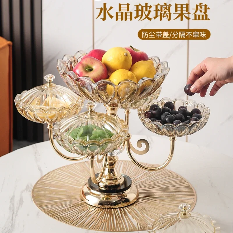 

Crystal glass fruit plate with lid, family living room,coffee table,multi-layer snack plate,high-end multifunctional candy plate