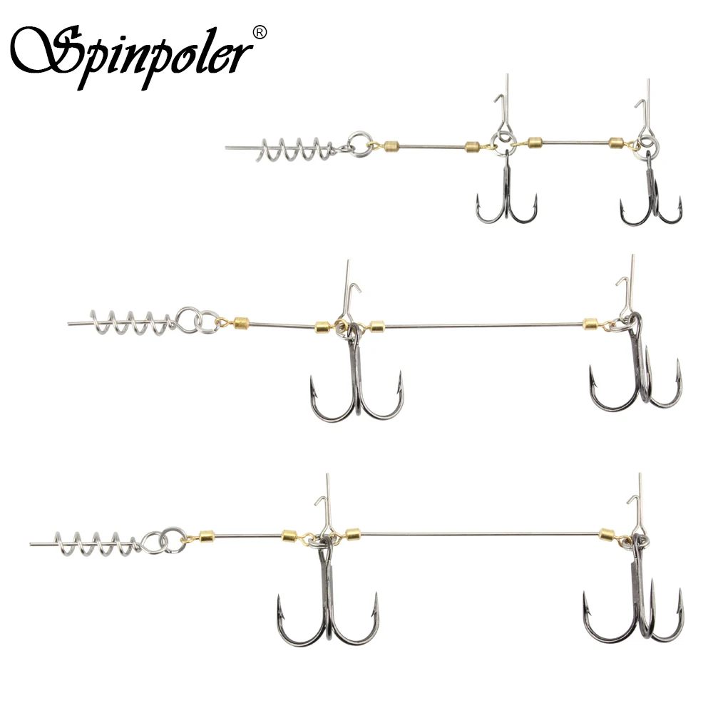 Spinpoler Shad Belly Hook Stinger Rig for Softbait Pike Double Fishing Hooks #6 #1 #1/0 Cork Screw Shad Spin Rig Tackle Pesca