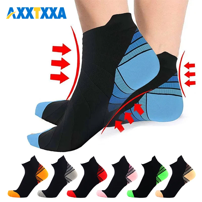 AXXTXXA  1 Pair Womens Ankle Compression Running Socks, Cushioned Low Cut Athletic Socks with Arch Support