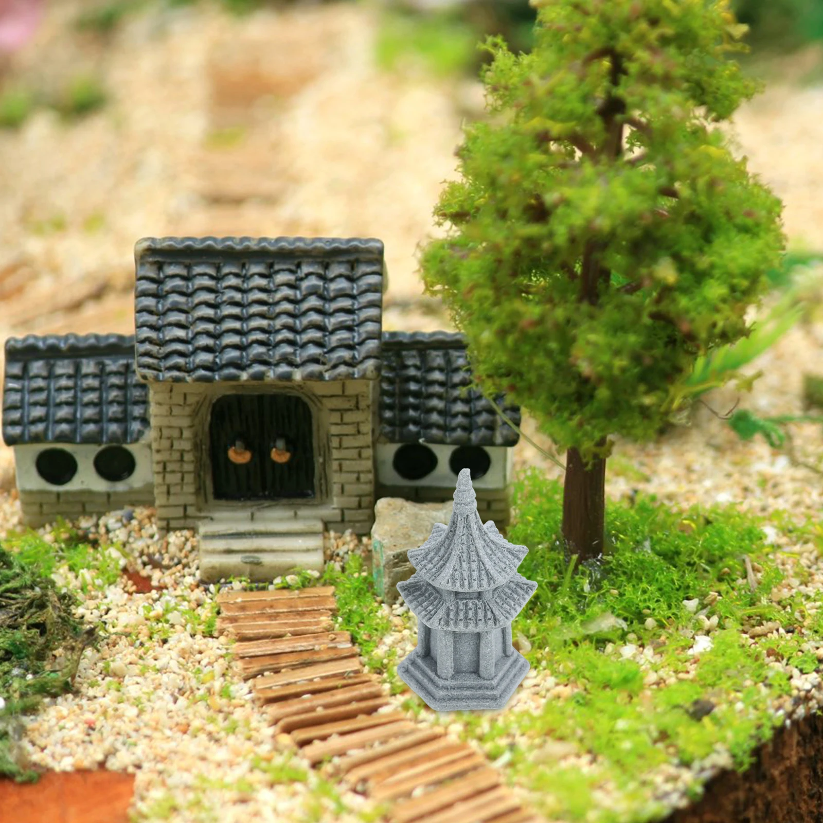 

Sandstone Pagoda Statue Small Garden Pavilion Decor Bonsai Miniature Scene Pavilion Ornament Micro Landscape Outdoor Garden