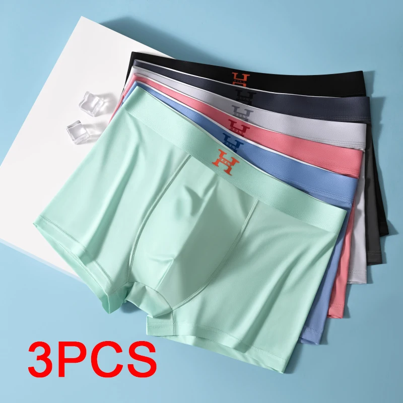 3PCS Thin Seamless Sports Men Underpants Ice Silk Men\'s Panties Plus Size Panties Boxer Shorts Underwear Gift Luxury Underwears