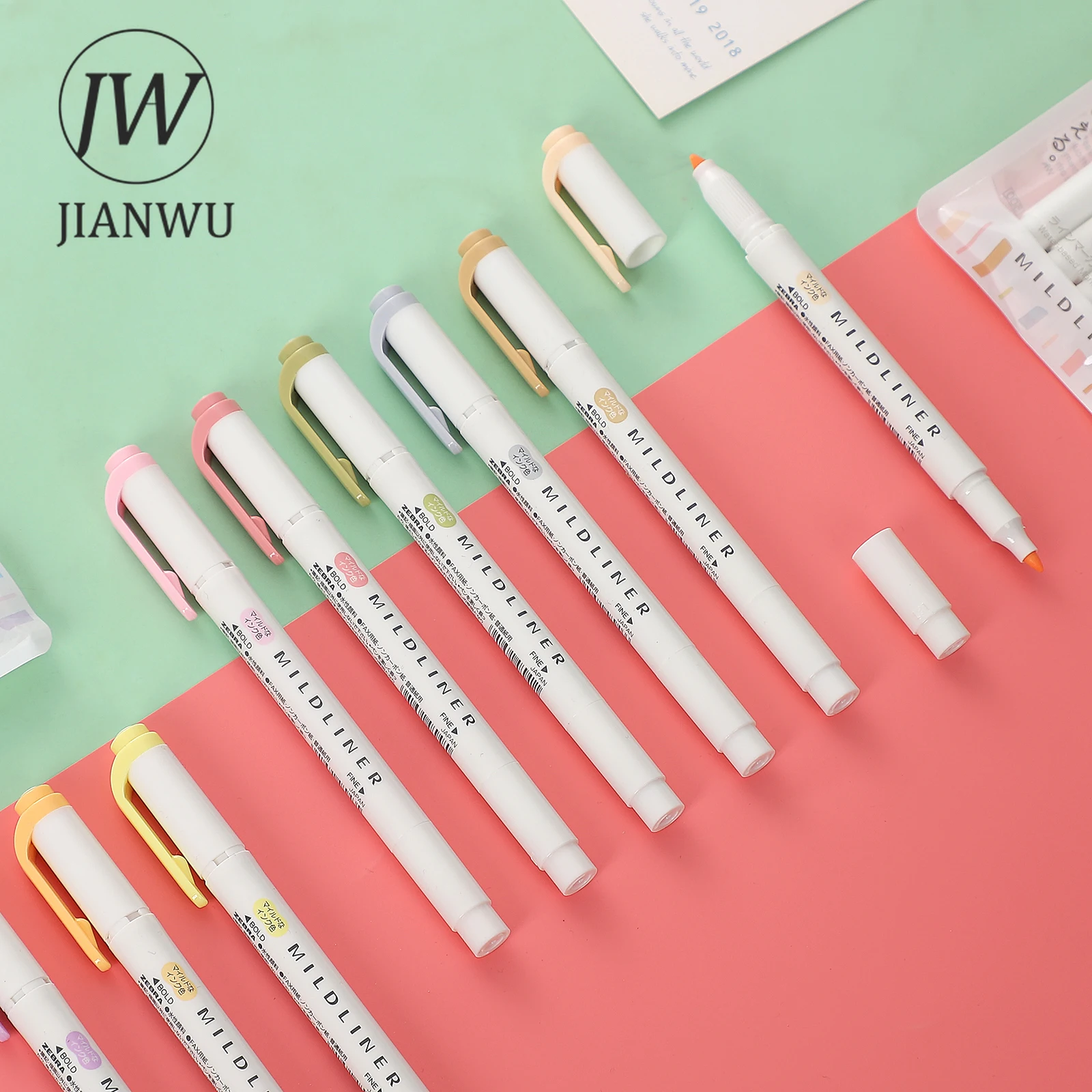 JIANWU 5 pz/set Mildliner evidenziatori a doppia estremità carino morbido obliquo testa studente scrittura pennarello forniture di cancelleria Kawaii