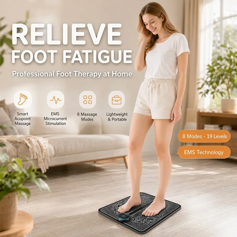 Remote Control EMS Foot Massage Mat, Portable Pulse Foot Massager, Relieve Foot Fatigue for Long Time Standing