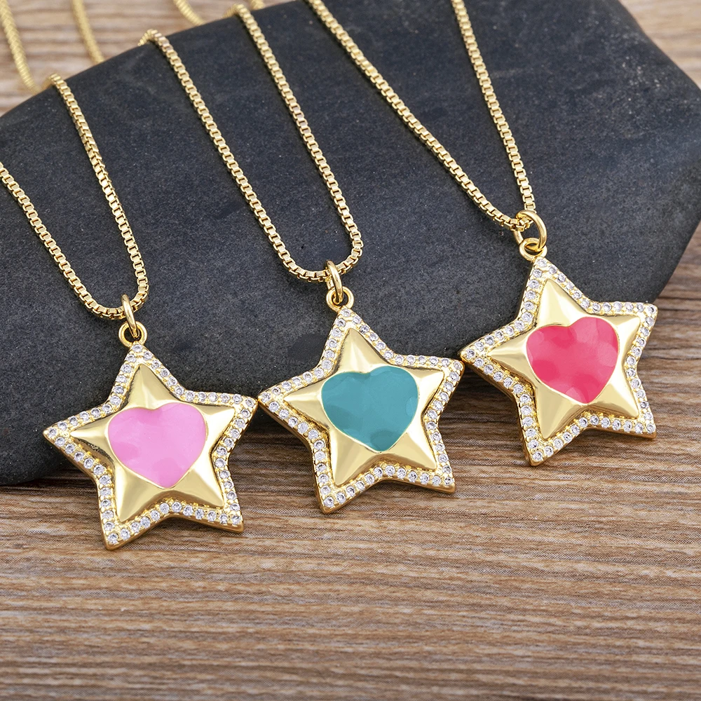 Nidin جديد عصري محظوظ شكل نجمة القلب نمط حلية قلادة قلادة للنساء الرجال 5 ألوان النحاس مايكرو مطعمة الزركون مجوهرات #5