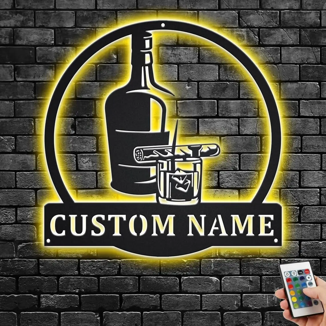 Custom Bourbon Cigar Metal Wall Art With LED Light, Personalized Whiskey Smoke Sign Home Bar Pub Decor, Decoration For Christmas