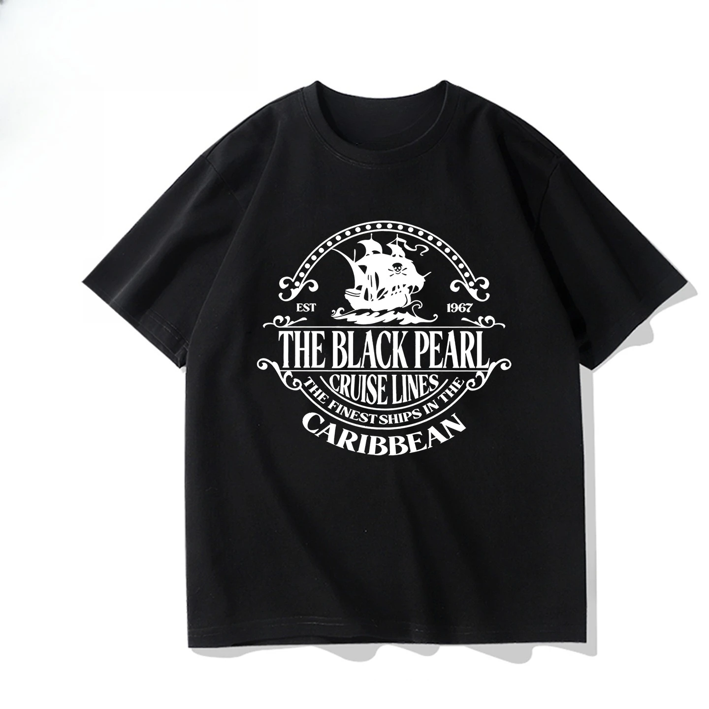 

Disney Caribbean Pirate Ship Black Pearl Summer Teen Student Children Cotton Men's and Women's Short Sleeve T-Shirt Clothes Top