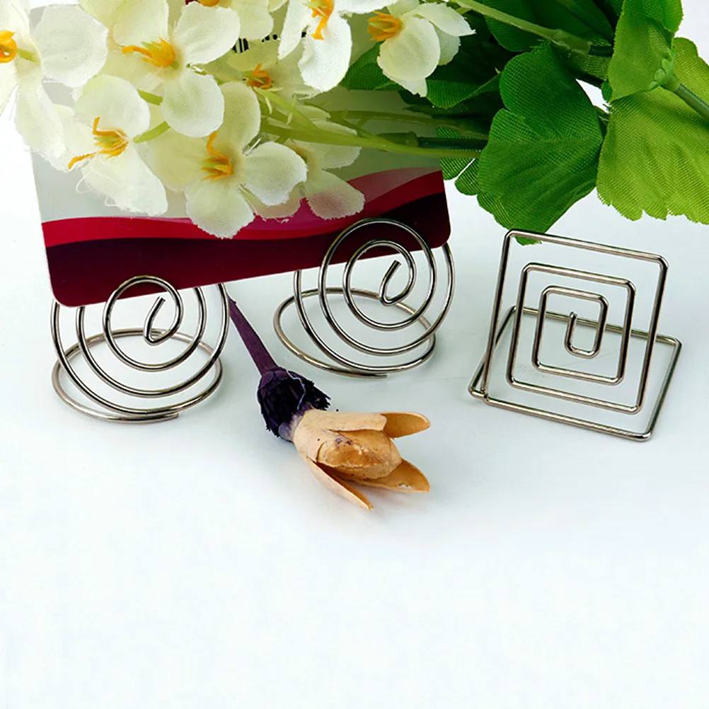 

10 pcs Desktop Memo Clips Silver Spiral Base Heart-Shaped Holder For Table Number Menu Name Card Photo Display Paper