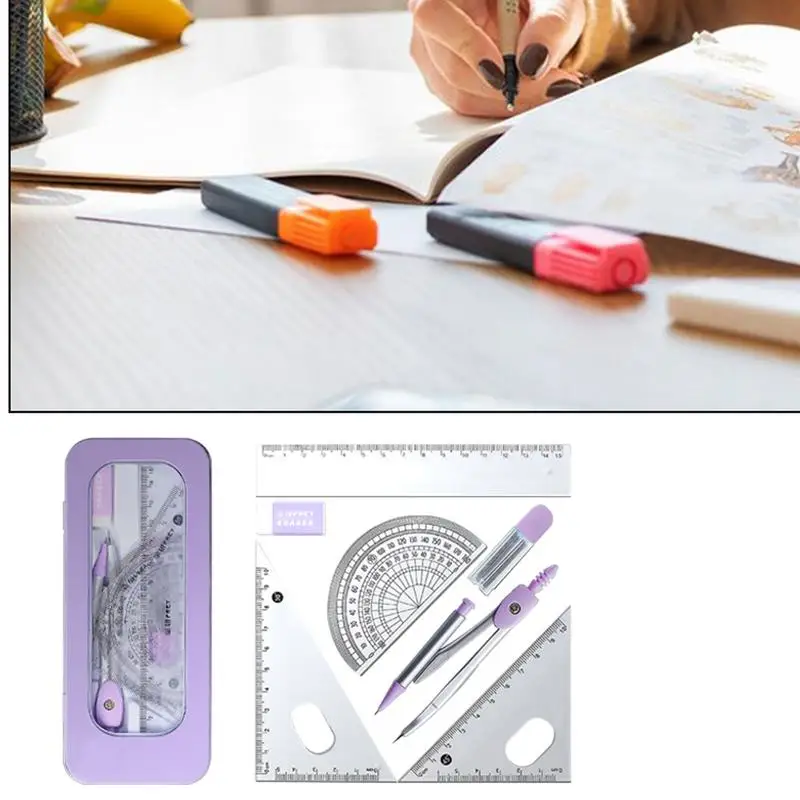 Geometria Set with Math Drafting Compasses for Students, Geometry Math Set, Math Compasses, Squares, Régua e mais