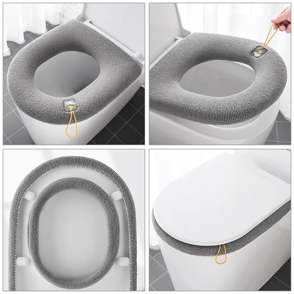 

Portable 1Pc Washable Thickened Toilet Seat Cover Pad Soft Warm Grey Polyester Cushion Reusable Bathroom Heater