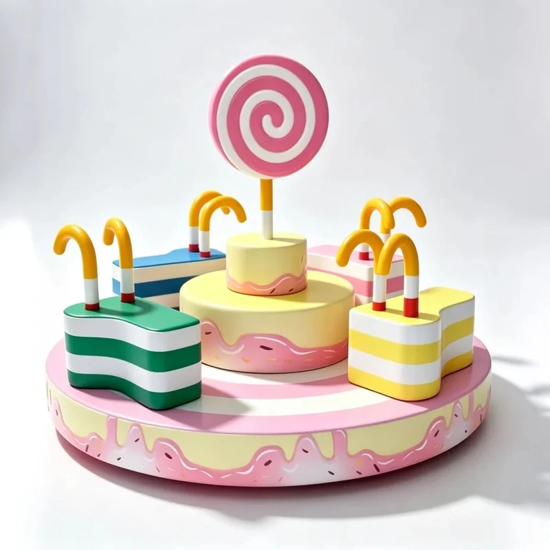 Soft Play Candy Theme Merry Go Round Kids Electric Rotating Carousel, Indoor Playground Equipment for Party Hire Event Rental`