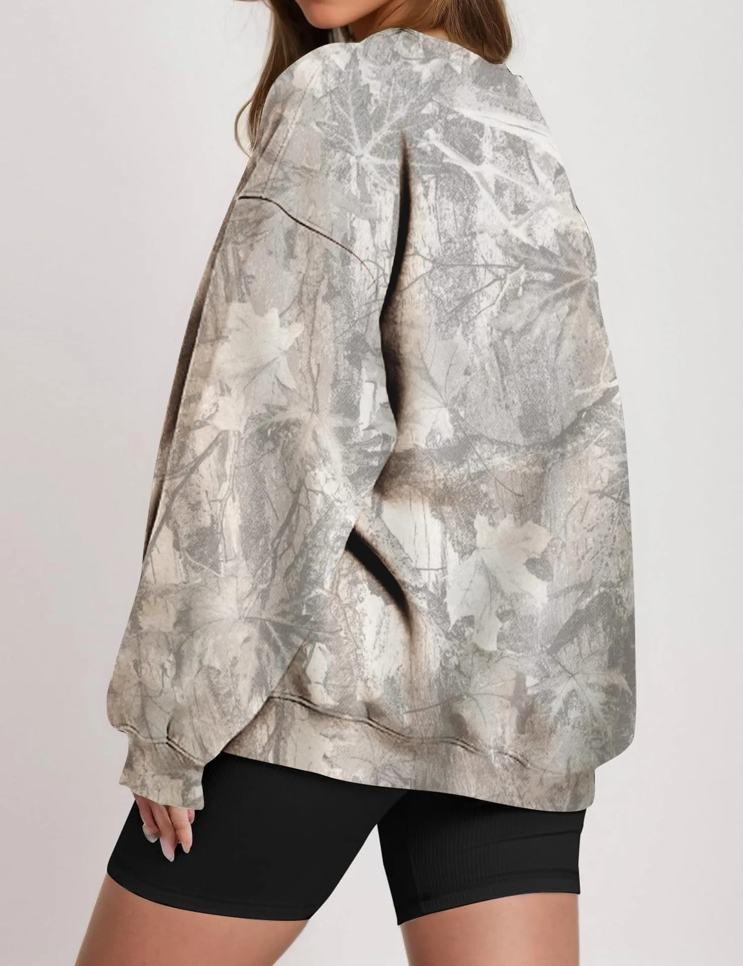 Women's Autumn Winter Branch Pattern Round Neck Loose Hoody Pullover Sweatshirt