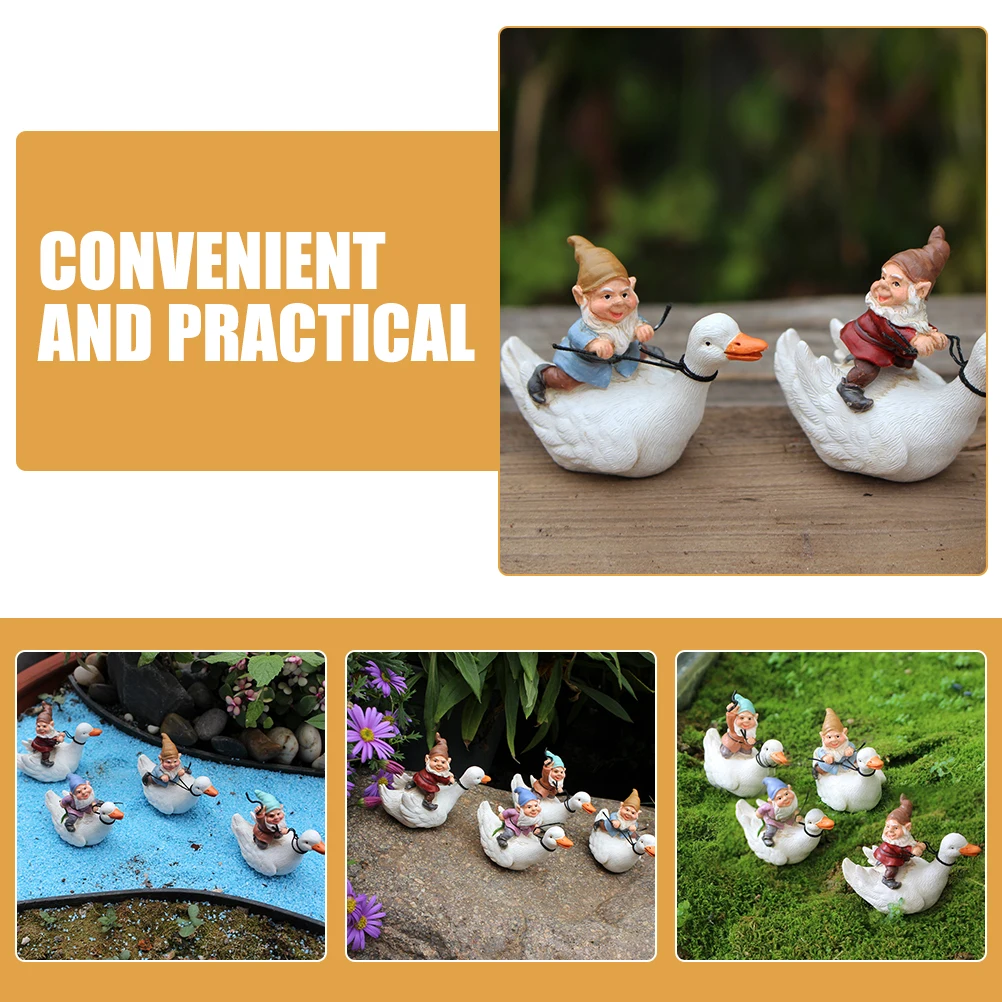 

4 Riding Duck Gnomes Statues Resin Garden Decorations Durable Waterproof Fairy Yard Outdoor Landscape Pond Mini