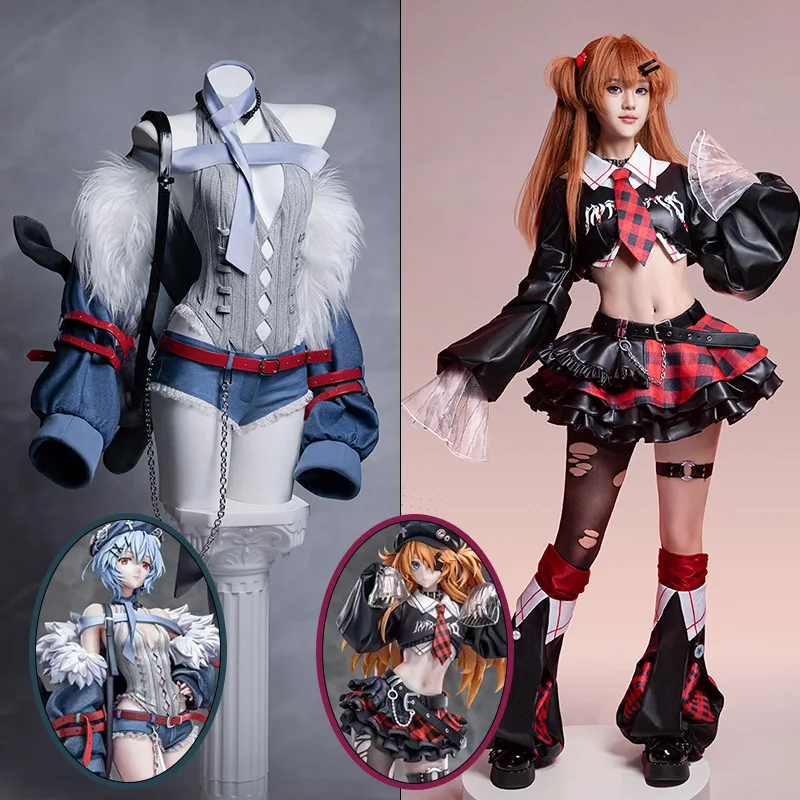 

EVA Ayanami Rei Cosplay figure Costume Girl Rock Band Top shorts jacket Uniform Hat Socks Props Accessories Halloween Set S-XXL