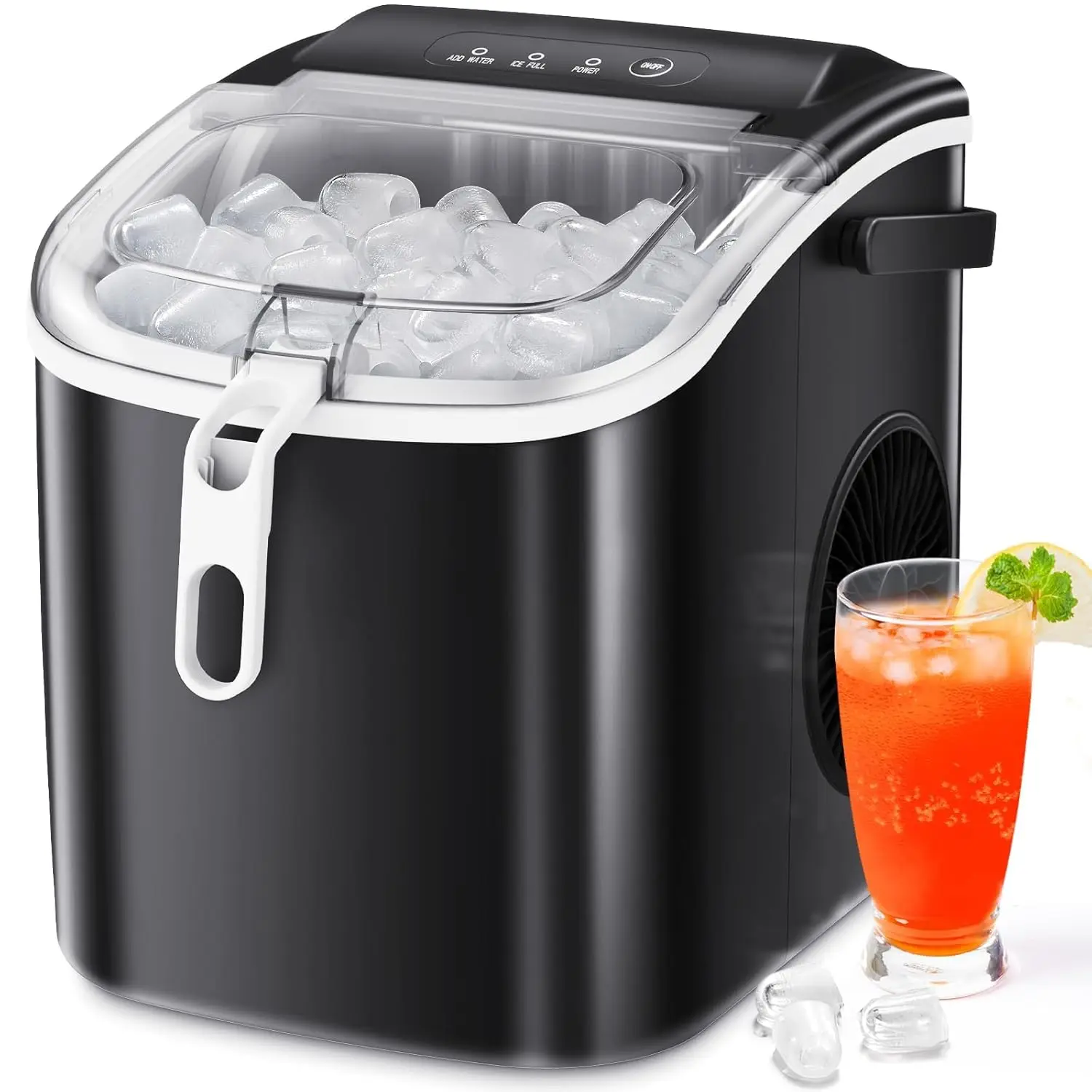 

Countertop Ice Maker Machine 6-Minute Fast Ice Handle Automatic Cleaning Suitable for Household Small Student Dormitory and P