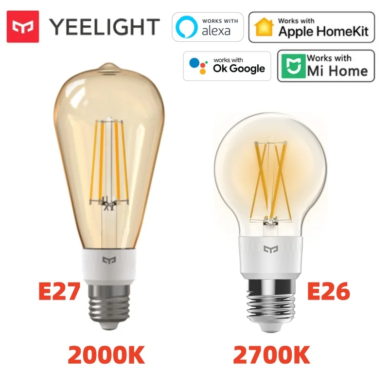 Yeelight Smart LED Filament Bulb E27/E26 WiFi Connectivity Smart Bulb Classic Clear Glass works with Homekit Alexa Google App
