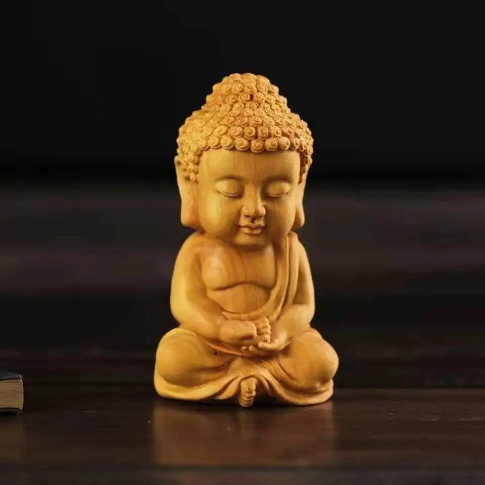 Miniature Woodcarving Interior accessories Baby Buddha Chinese Style Handle Buddhist Belief Crafts  Buddhist supplies Home Decor