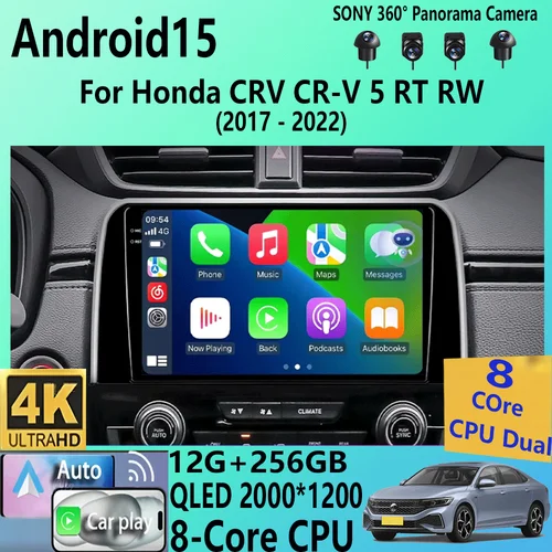 Android15 para Honda CRV CR-V 5 RT RW 2017 - 2022 Carplay Auto 4G + WIFI GPS Radio de coche navegación reproductor de vídeo Multimedia estéreo BT
