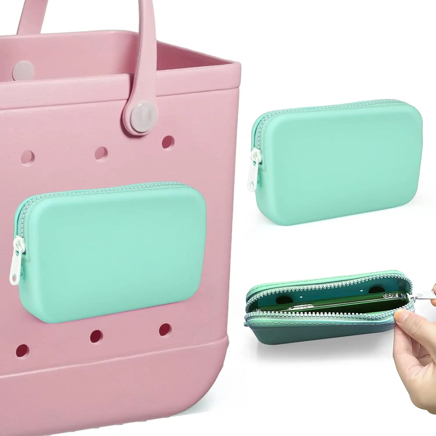 1Pcs Silicone Phone Holder for Beach Bag, Soft Silicone Insert Wallet Charm for Bo Bag Accessories, Attachment for  Beach