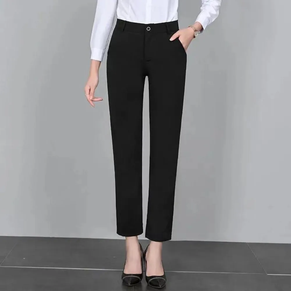Elastic women's suit pants, available in nine-inch length for spring and autumn, featuring a high waist, loose fit
