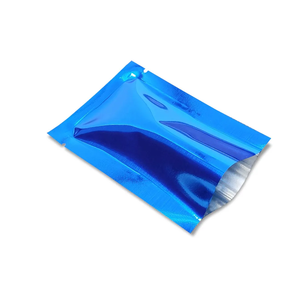 

Glossy Surface Open Top Heat Sealable Mylar Bag Packaging Shiny Blue Colored Aluminized Foil Vacuum Pouches for Food Storage