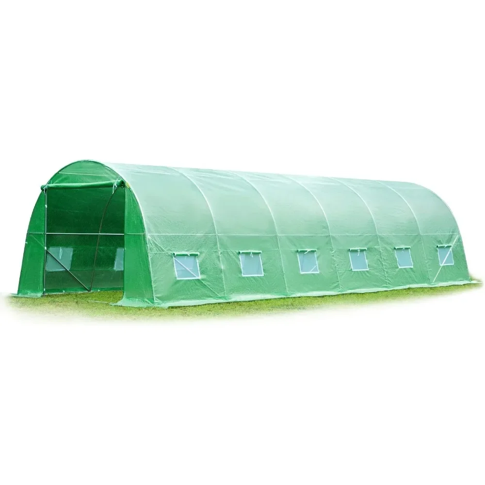 

26' X 10' X 6.6' Greenhouse, Green Houses for Outside with Reinforced Frame & 12 Screen Windows, Green