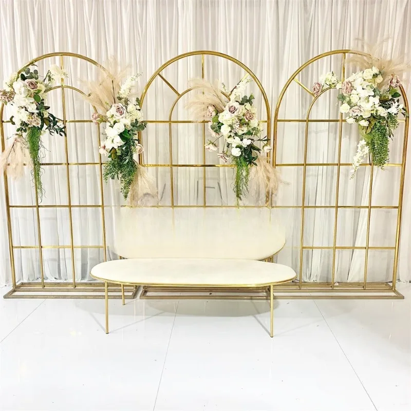 XJY  Luxury golden backdrop stand for wedding decoration flower and balloon display rack Stainless Steel Arched Backdrop stand